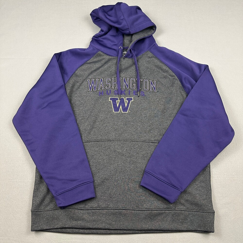 Washington Huskies Hoodie Men 2XL Gray Purple Campus Drive NCAA Heavyweight XXL